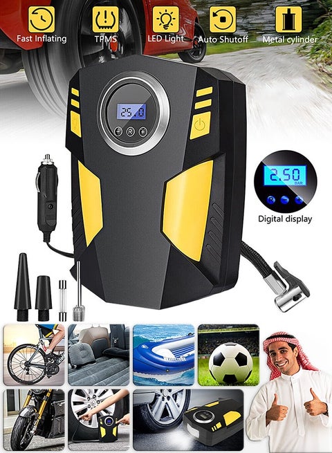 منفاخ إطارات السيارة - ضاغط هواء مع محول طاقة للسيارة - مضخة إطارات السيارة 12 فولت تيار مستمر مع مقياس ضغط رقمي - لإطارات السيارات والدراجات وغيرها من الأشياء القابلة للنفخ