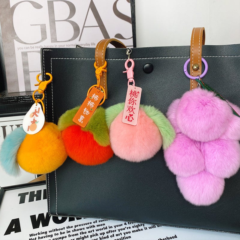Real Rex Rabbit Hair Fruit Series Persimmon Grape Bag Pendant Orange Apple Peach Orange Car Keychain Pendant - Image 2