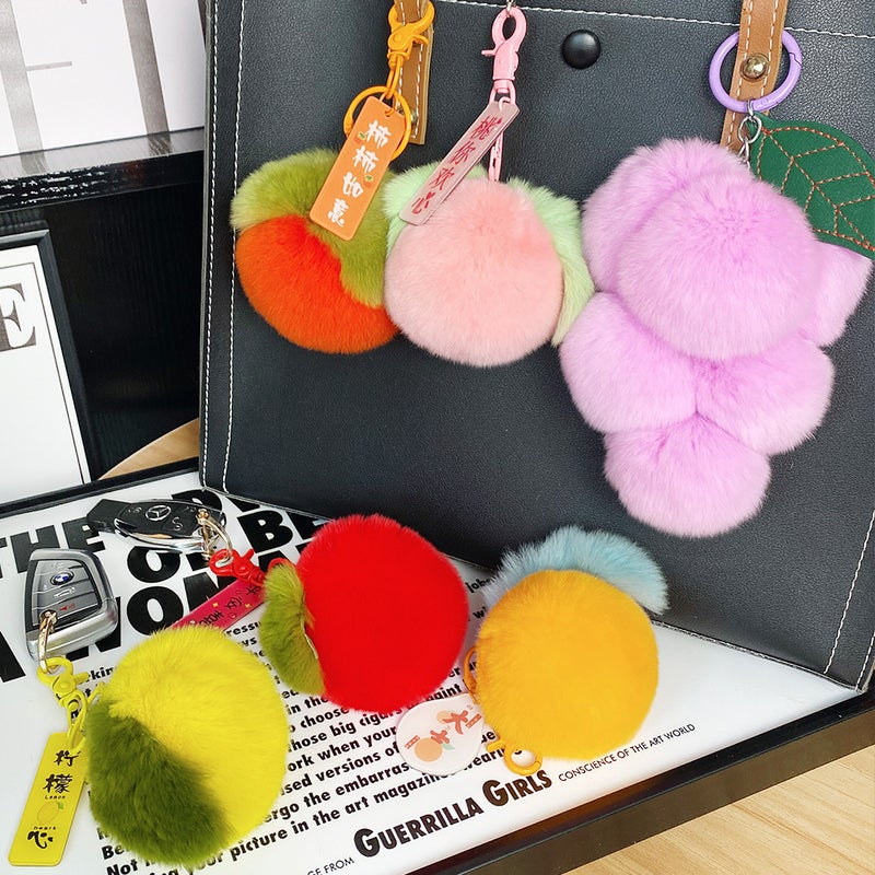 Real Rex Rabbit Hair Fruit Series Persimmon Grape Bag Pendant Orange Apple Peach Orange Car Keychain Pendant - Image 4