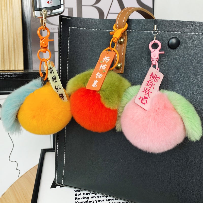 Real Rex Rabbit Hair Fruit Series Persimmon Grape Bag Pendant Orange Apple Peach Orange Car Keychain Pendant - Image 3