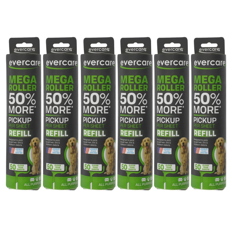 Evercare Pack of 6 10" Wide Large Surface Mega Pet Roller Refill, 50 Sheets Each (300 Sheets Total) - Image 1