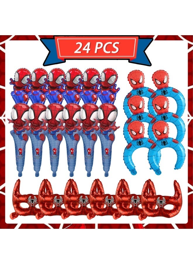 ILovhaprty 24pcs Spider-Man Handheld Foil Balloons Set for Kids – Superhero Stick Balloons, Wearable Headband Balloons & Eyemasks Birthday Party Decorations Photo Props & Party Favors - Image 3