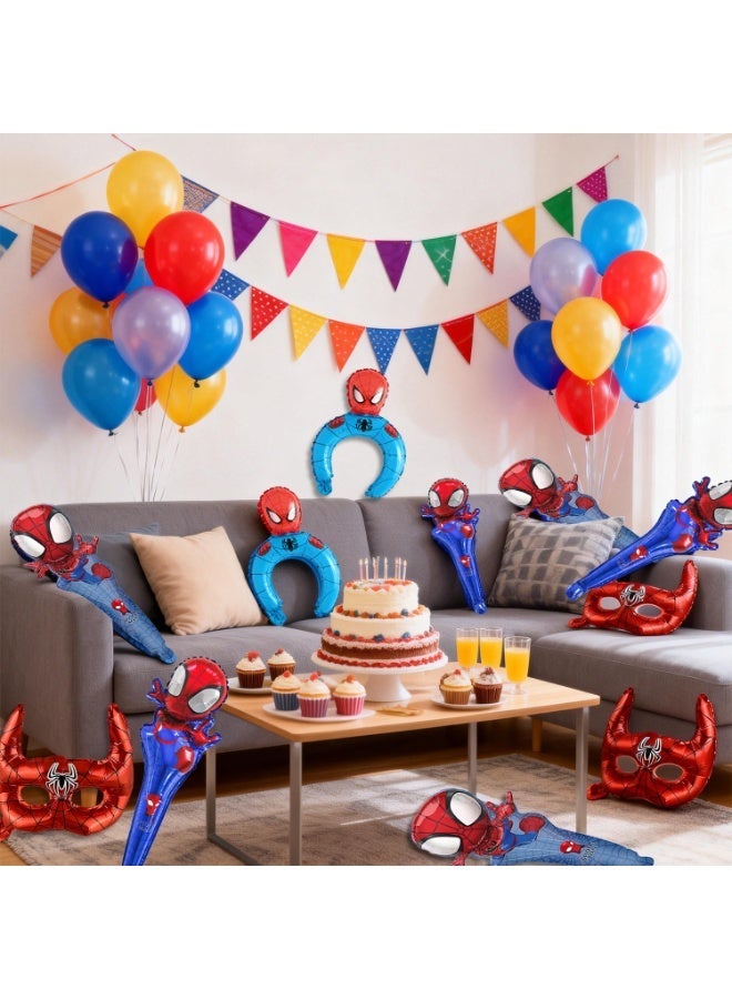 ILovhaprty 24pcs Spider-Man Handheld Foil Balloons Set for Kids – Superhero Stick Balloons, Wearable Headband Balloons & Eyemasks Birthday Party Decorations Photo Props & Party Favors - Image 5