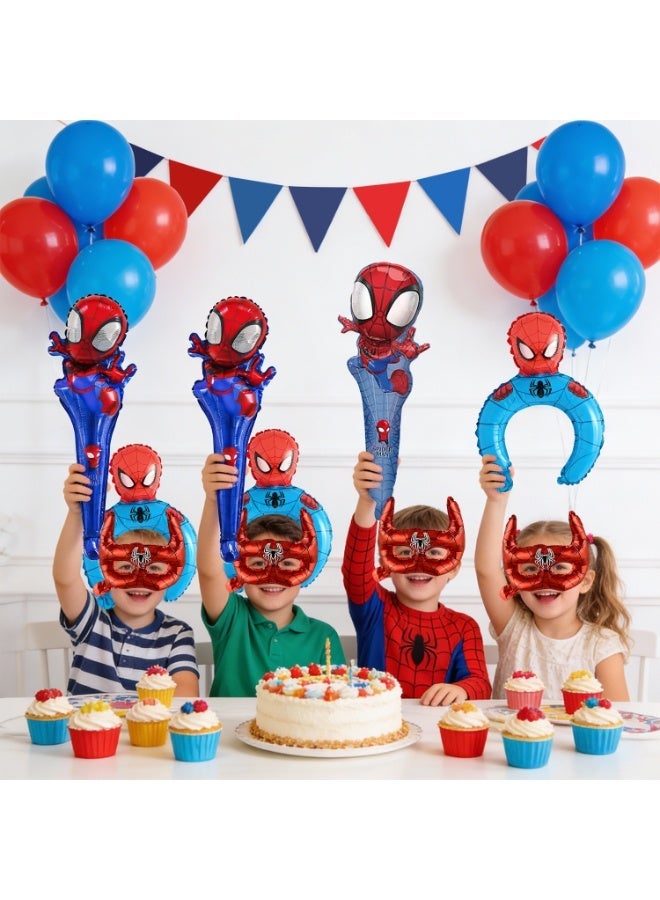 ILovhaprty 24pcs Spider-Man Handheld Foil Balloons Set for Kids – Superhero Stick Balloons, Wearable Headband Balloons & Eyemasks Birthday Party Decorations Photo Props & Party Favors - Image 4