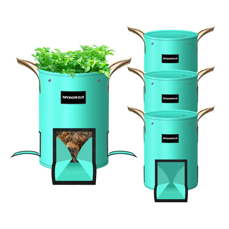 SPONDWILD 4 Pack 10 Gallon Potato Grow Bags, PE Garden Planter Bag with Breathable Screen Windows and Reinforced Handles for Potatoes, Tomatoes, Carrots and Onions - Image 1