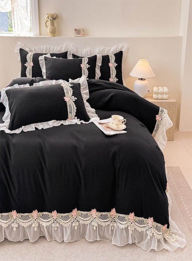 MOOWOO Chic Ruffled Duvet Cover Set- Ruffle Lace Polyester Comforter Cover -Girl French Princess Style Bedding-2 Piece Twin Duvet Cover with Zipper Closure -Ultra Soft and Light Weight-No Comforter - Image 4