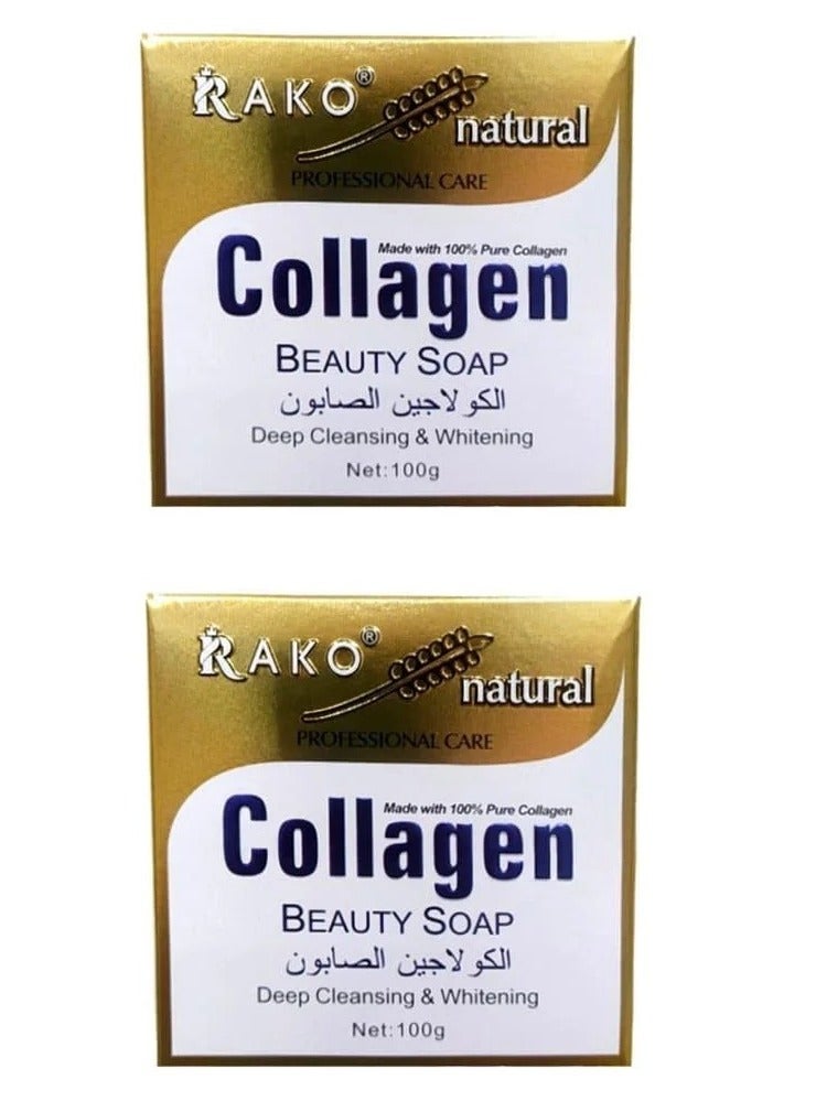 RAKO Two Pieces of Deep Cleansing and Whitening Soap with Collagen - 100 gm - Image 1