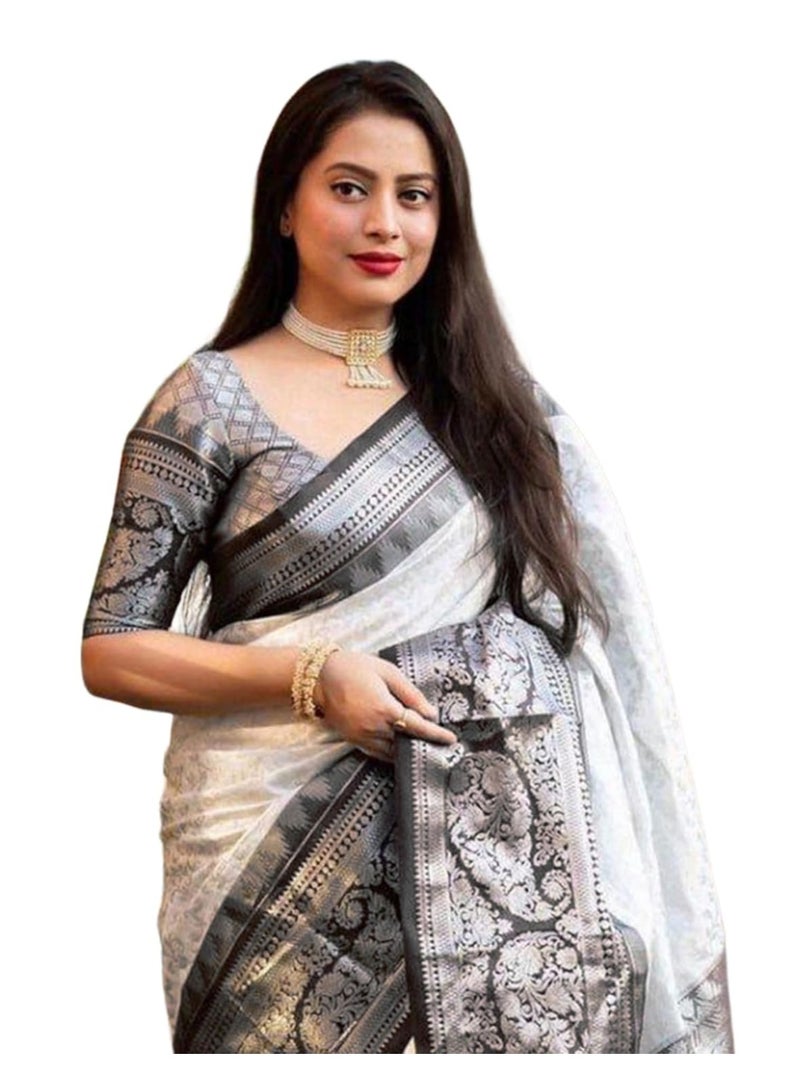 ساري حرير بناراسي نسائي من SIRIL، مصنوع من الحرير الخالص مع قطعة بلوزة غير مخيطة - Image 1