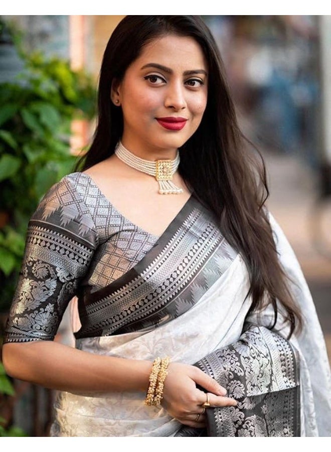 ساري حرير بناراسي نسائي من SIRIL، مصنوع من الحرير الخالص مع قطعة بلوزة غير مخيطة - Image 3