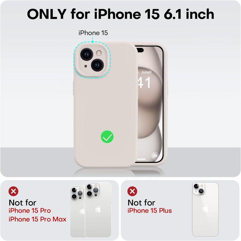 Vooii Compatible with iPhone 15 Case, Upgrade Defender Liquid Silicone, [Enhanced Camera Protection] [Soft Anti-Scratch Microfiber Lining] Shockproof Phone Case for iPhone 15 6.1 inch - Stone - Image 5