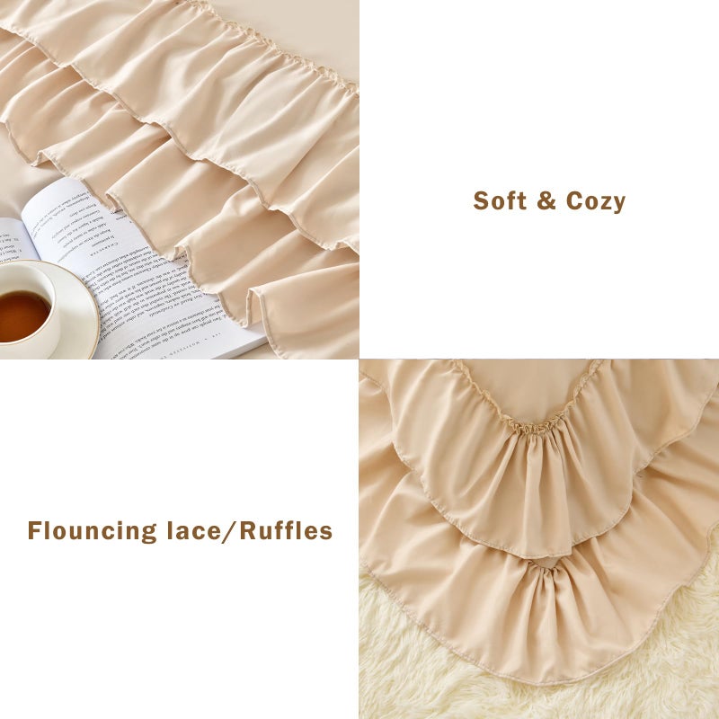 Cupocupa Beige Queen Comforter Set, 3Pcs Comforters Ruffle Farmhouse Bedding Sets Queen with Comforter, Lightweight Soft Shabby Chic Bedding Comforter Set Fluffy for All Season - Image 5