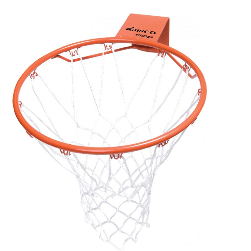 RAISCO Nylon Basketball Ring with Net (36cm Diameter) - Size 6 Ball Compatible | Durable Steel, All-Weather, Cream Net | Easy Mount Hoop for Kids, Youth & Home Play (Made in India) - Image 1