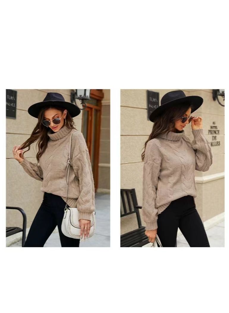 Loquat Women's Flared Sleeve Jumper Turtleneck Twist Sweater  - Image 2