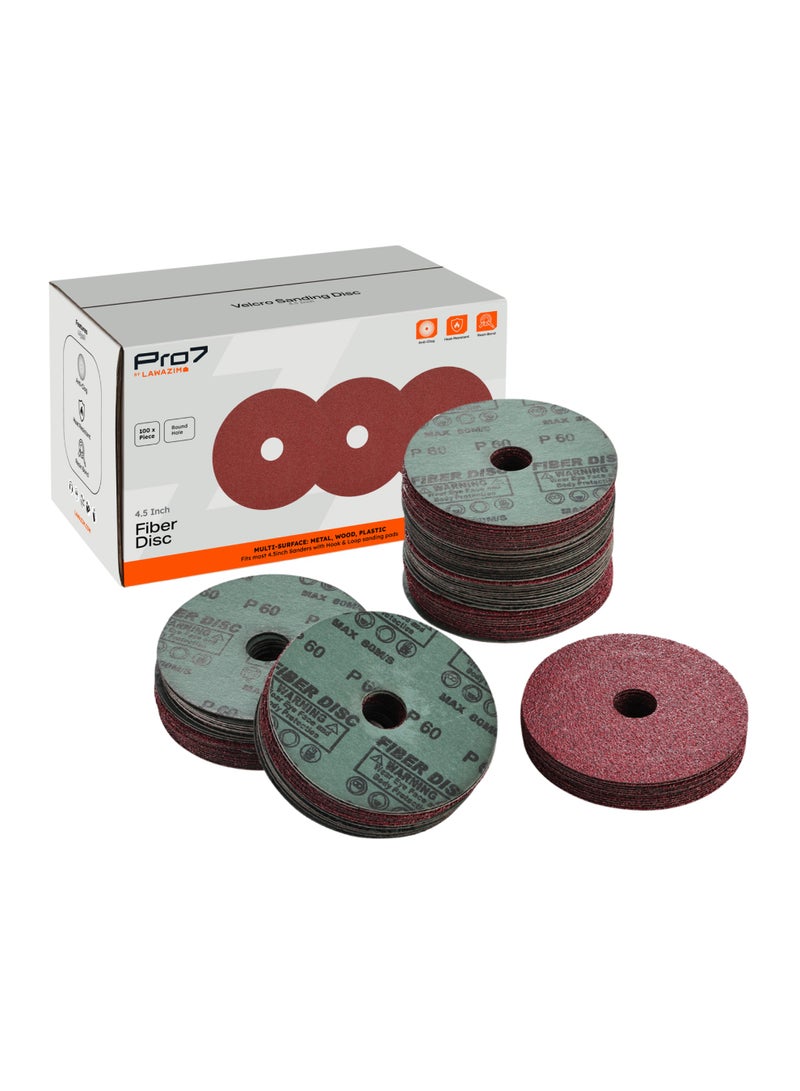 LAWAZIM Pro7 Fiber Disc Round Hole - 4.5inch P120 - 100 Pack Aluminium Oxide Resin Fiber Abrasive Discs with Center Hole - for Metal, Wood, Plastic, Paint and Rust Removal, and Surface Preparation - Image 1
