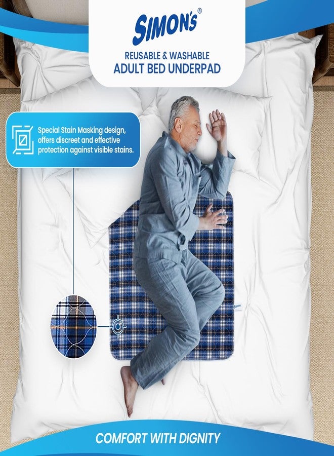 Simon's Simon’s Adult Reusable Stain-Mask Bed Underpad for Elderly, Heavy Absorbency Large Size 34 X 36 inches | Leak Proof 4 Layer Design Protects Surfaces for Incontinence Patients - Blue Check | Pack of 4 - Image 2