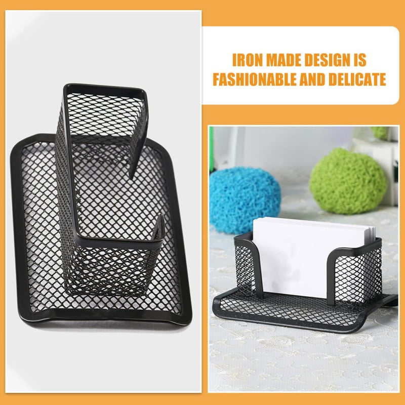 Black Metal Business Card Holder Stand With Phone Holder Desktop Organizer - Image 4