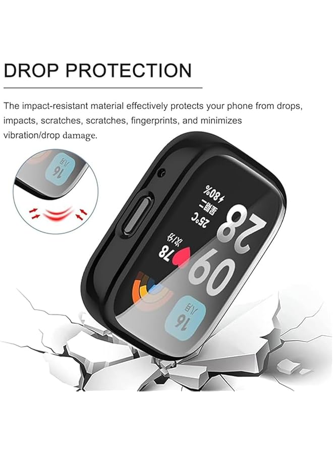 erorex Screen Protector Compatible For Xiaomi Redmi Watch 3 Watch 3 Active Full Coverage Plated Watch Protective Cover Case With Tempered Glass Bumper Shell Cover 2 Pcs Black+Transparent  - Image 1