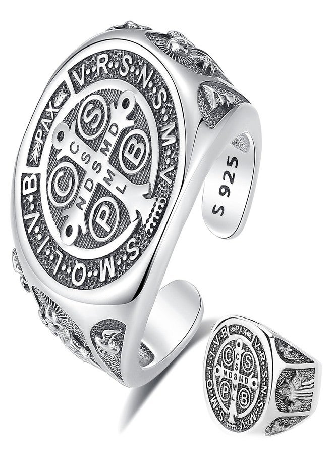 Inktree San Benito St Benedict Medal Ring Adjustable for Men Women - Image 1