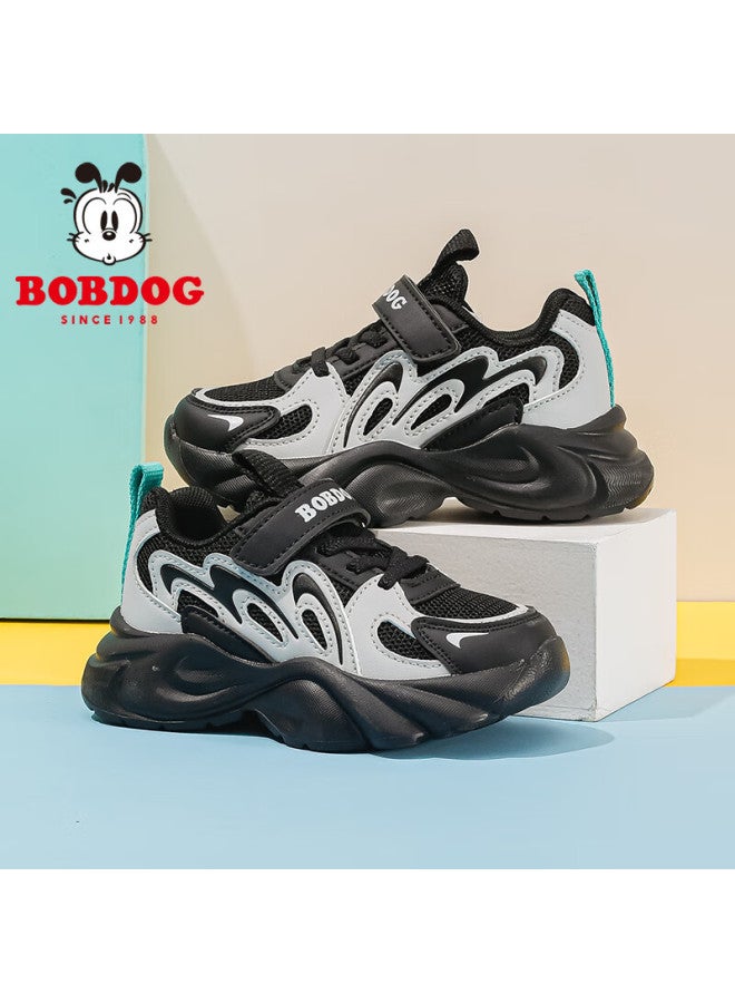 BOBDOG Babu Bean Kids Shoes Spring Boys Running Shoes Mesh Breathable Soft Bottom Children's Sports Shoes 102551074 Black/light Linen Gray Size 31 - Image 1