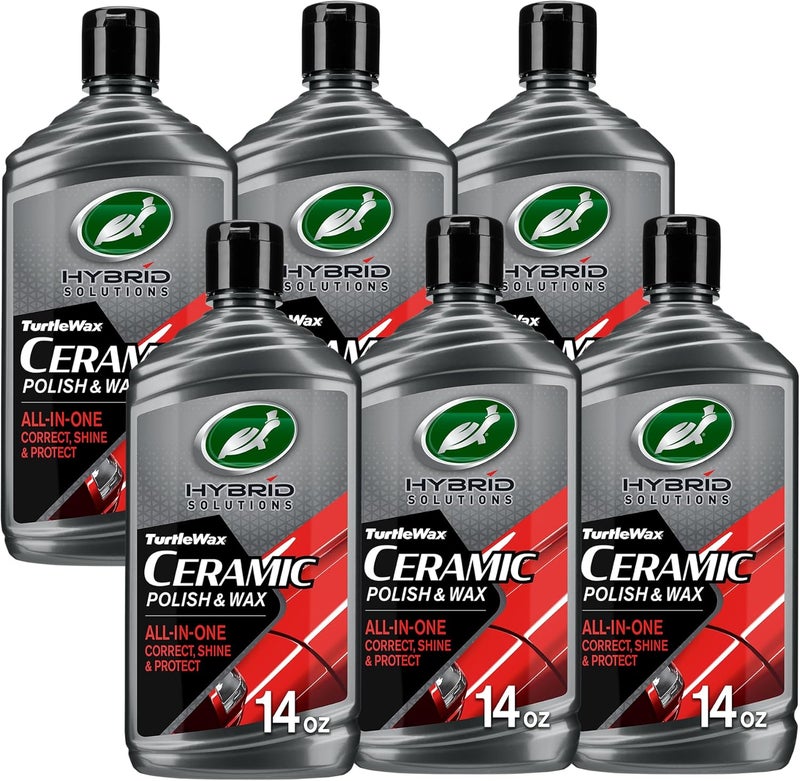 TurtleWax Hybrid Solutions Ceramic Car Polish and Wax, Light Scratch Remover, Durable Paint Protection, Extreme Water Beading, High Gloss Shine, Hand or Machine Polisher Use, 14 oz (Pack of 6) - Image 1