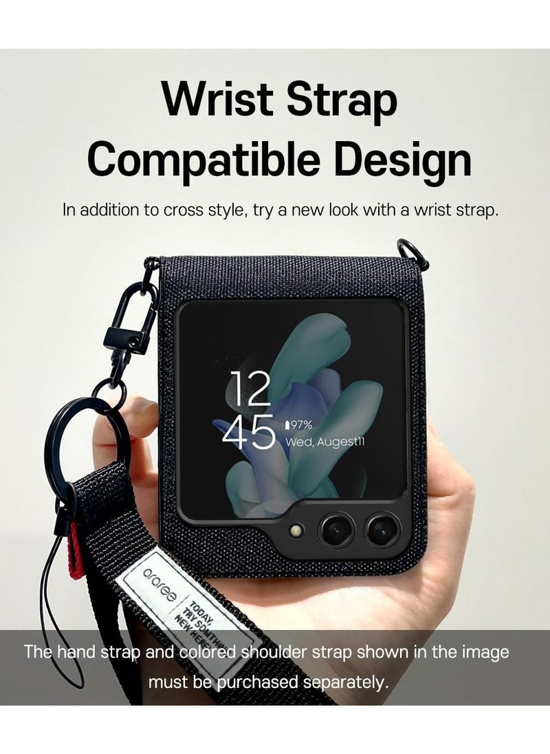 araree - Araree Canvas Diary Case for Samsung Galaxy Z Flip 5 5G with Adjustable Shoulder Strap, Shock-Absorbing Dual-Layer Protection, Hinge Protection, Full Fabric Flip Cover, and Convenient Neck/Shoulder Carry – Ivory - Image 1