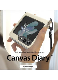 araree Araree Canvas Diary Case for Samsung Galaxy Z Flip 5 5G with Adjustable Shoulder Strap, Shock-Absorbing Dual-Layer Protection, Hinge Protection, Full Fabric Flip Cover, and Convenient Neck/Shoulder Carry – Ivory  - Image 2