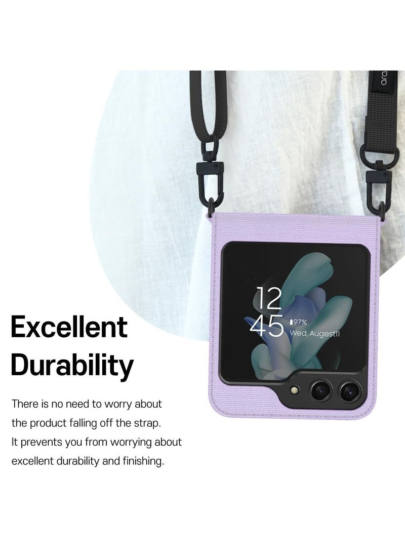 araree - Araree Canvas Diary Case for Samsung Galaxy Z Flip 5 5G with Adjustable Shoulder Strap, Shock-Absorbing Dual-Layer Protection, Hinge Protection, Full Fabric Flip Cover, and Convenient Neck/Shoulder Carry – Ivory - Image 1