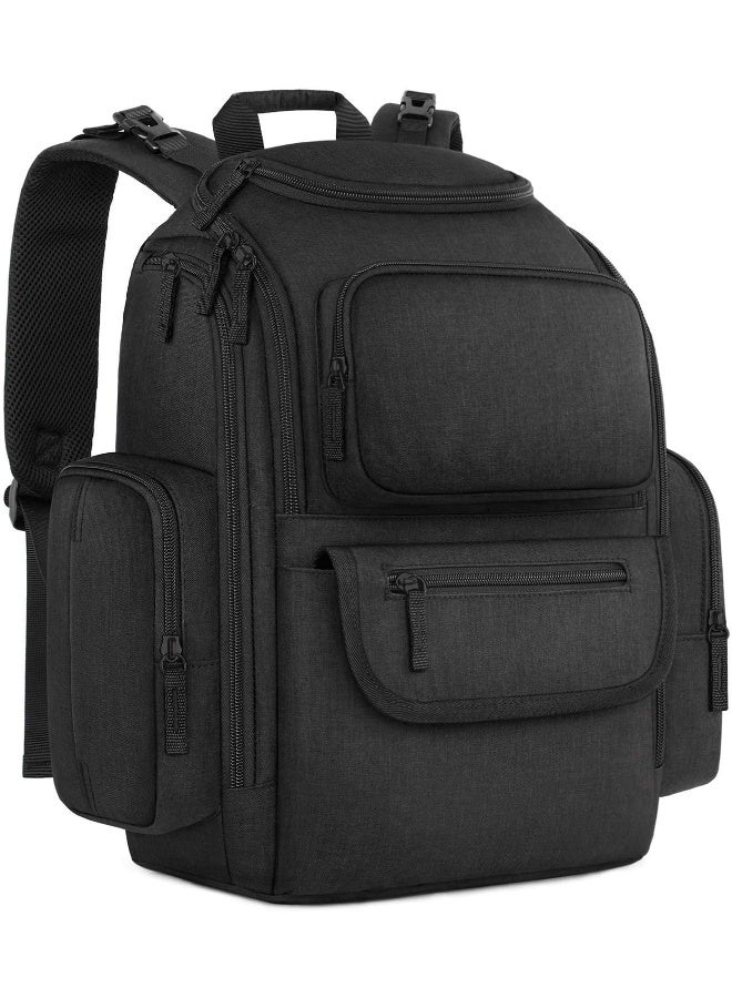 Mancro Baby Changing Bags Backpack with 2 Insulated Pocket for Feeding Bottles, Travel Nappy Bags Rucksack with Stroller Clips, Wide Open Compartment Multifunctional Diaper Baby Bag for Mom Dad, Black - Image 1