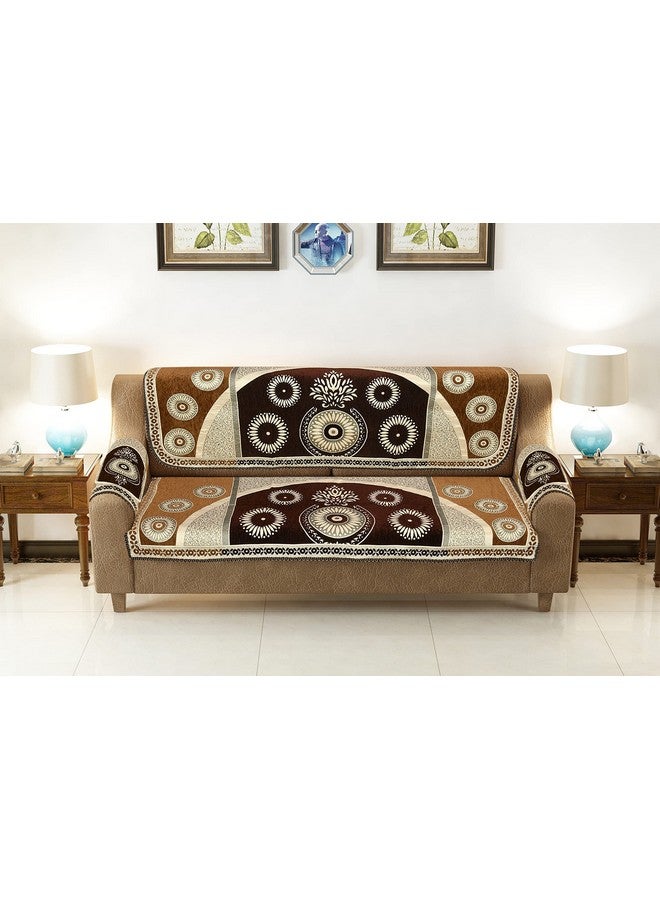jayvaam Sawna Homes 5 Seater Sofa Cover Set - 3 + 1+1 Chennile Heavy Velvet Fabric Sofa Cover Back 5 Seater With 6 Pcs Arms Sofa Cover And Centre Table Cover, Coffee - Image 5