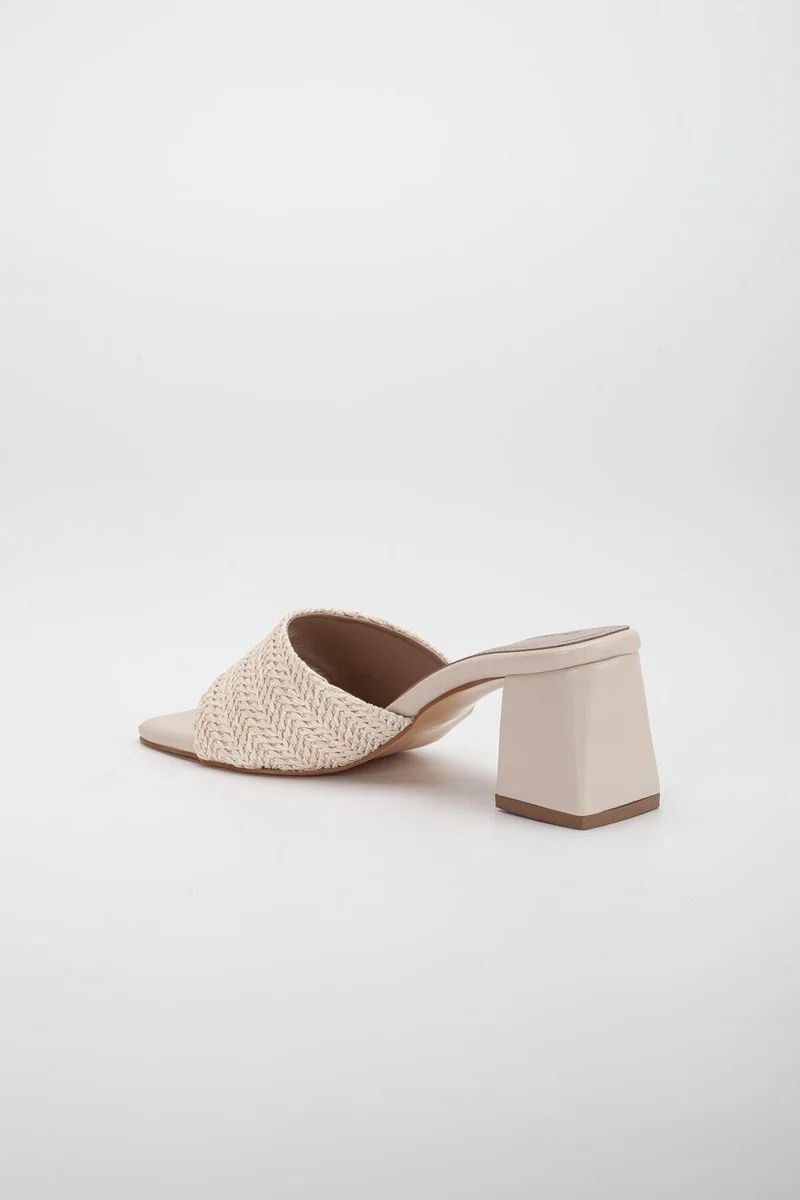 Dilimler Ayakkabı Slices Shoes Straw and Flat Tekbant Beige Women's Heeled Slippers