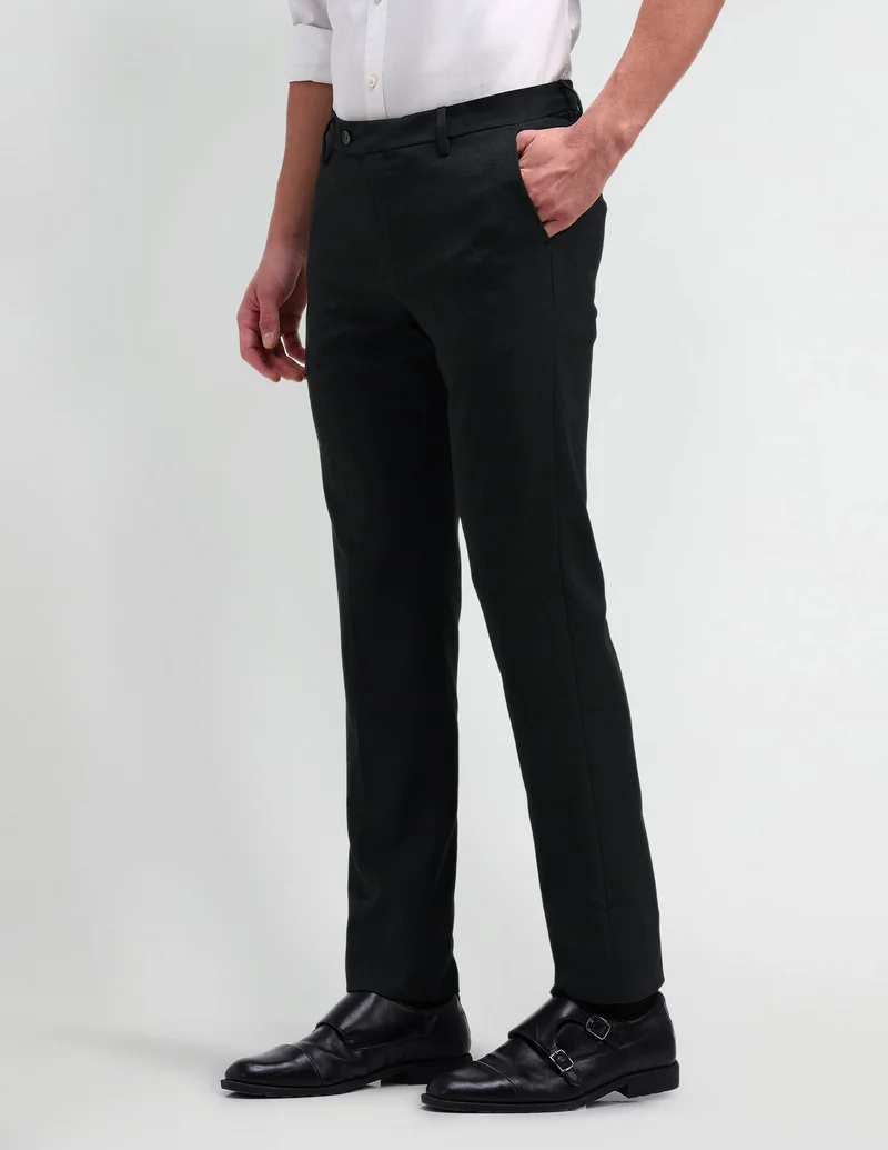 Arrow Charcoal-Grey Denver Slim Fit Solid Trousers for Men | Best Price UAE