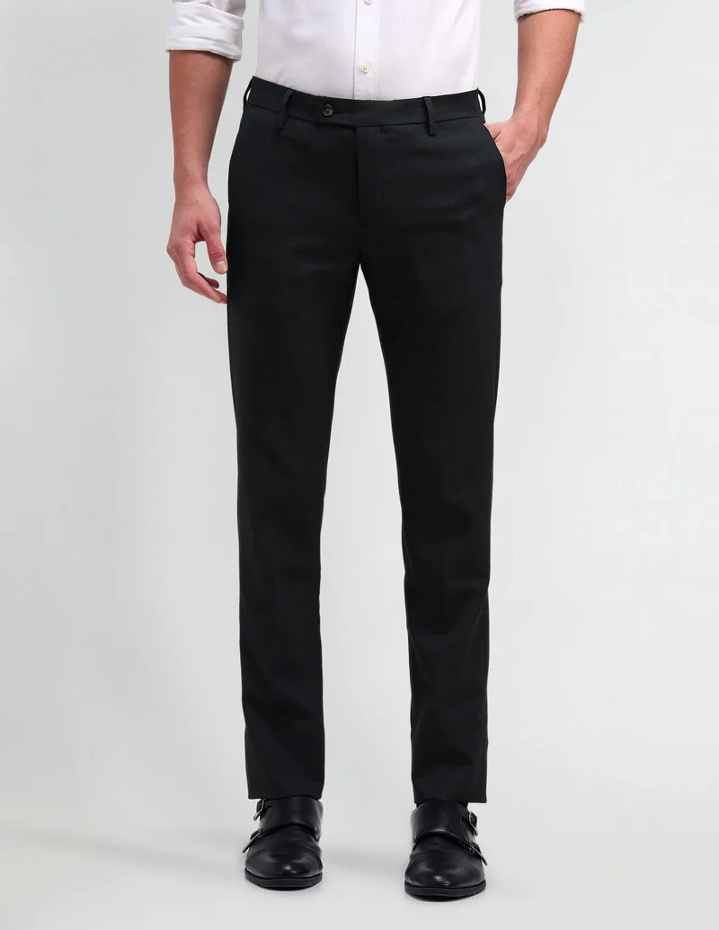 Arrow Charcoal-Grey Denver Slim Fit Solid Trousers for Men | Best Price UAE