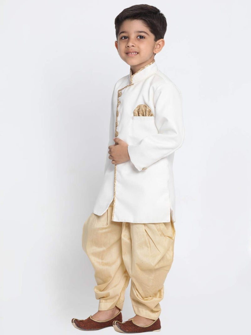 JBN Creation Kids Boys' White And Gold Cotton Blend Sherwani And Casual Style Dhoti Pant Set_Jbnbciw123Ncdgo_32, 9-10 Years - Image 3