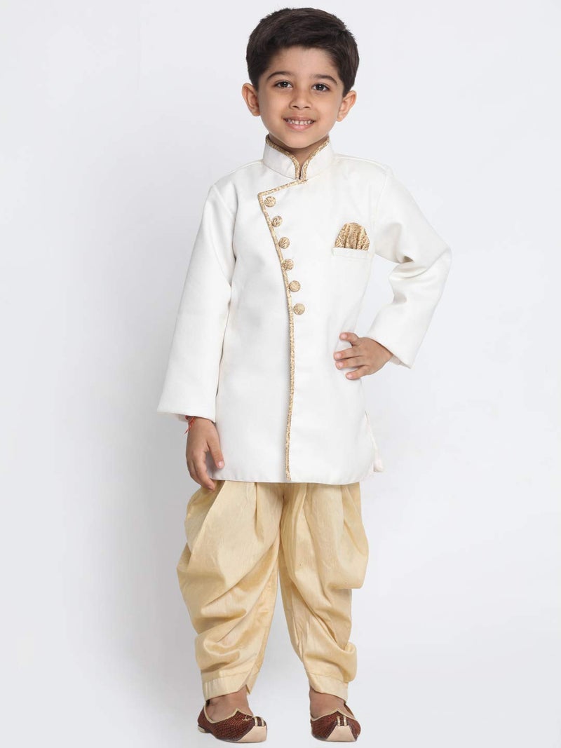 JBN Creation Kids Boys' White And Gold Cotton Blend Sherwani And Casual Style Dhoti Pant Set_Jbnbciw123Ncdgo_32, 9-10 Years - Image 2