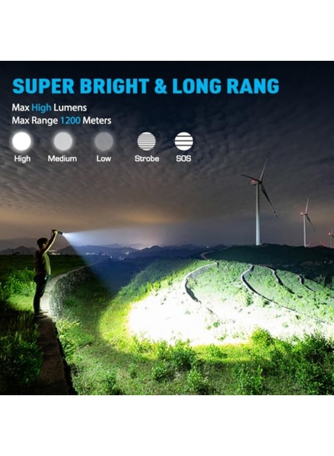 Rechargeable 900000 Lumens High Power LED Flashlight, XHP70.2 Tactical Flashlight with Zoomable, 5 Modes, IPX7 Waterproof, Ideal for Camping, Hiking, Emergencies - Image 2