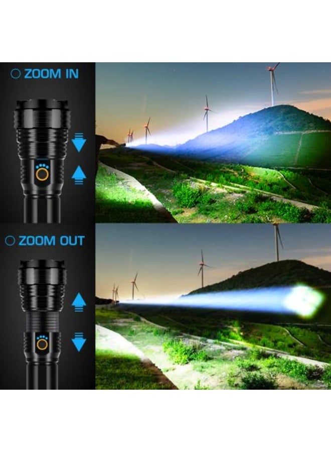 Rechargeable 900000 Lumens High Power LED Flashlight, XHP70.2 Tactical Flashlight with Zoomable, 5 Modes, IPX7 Waterproof, Ideal for Camping, Hiking, Emergencies - Image 3