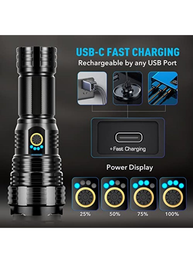 Rechargeable 900000 Lumens High Power LED Flashlight, XHP70.2 Tactical Flashlight with Zoomable, 5 Modes, IPX7 Waterproof, Ideal for Camping, Hiking, Emergencies - Image 4