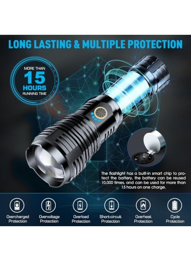 Rechargeable 900000 Lumens High Power LED Flashlight, XHP70.2 Tactical Flashlight with Zoomable, 5 Modes, IPX7 Waterproof, Ideal for Camping, Hiking, Emergencies - Image 5