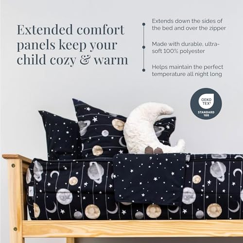 Beddy's Outer Space Themed Durable Zipper Bedding for Kids/Teens - Bed in a Bag-Black Sheets & Universe Galaxy Comforter Stars & Solar System,Includes 2 Pillowcases & 2 Shams-Easy to Make & Wash-Queen - Image 5