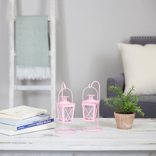 Zingz & Thingz Dual Hanging Tabletop Railroad Candle Lanterns, Decorative Light Home Decor, 9" Tall, Pink - Image 4
