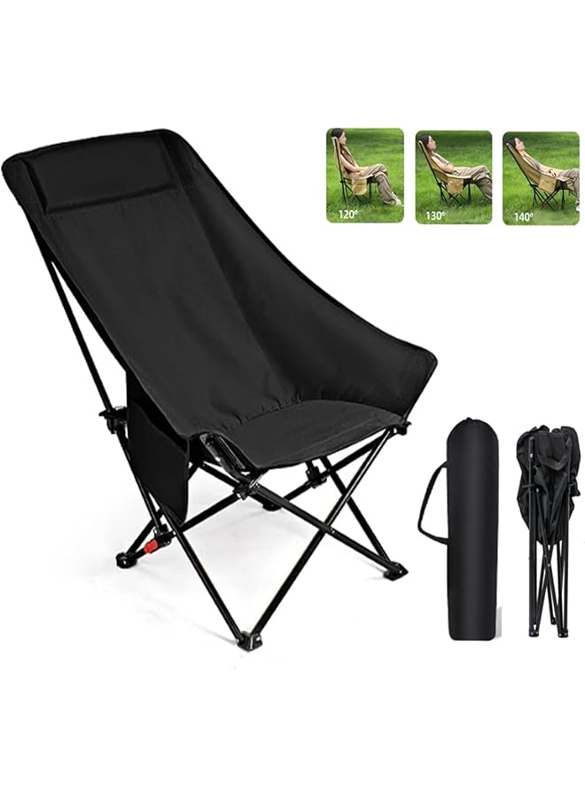 PROMASS Portable Adjustable Camping Chair For Adults,Compact Folding Moon Chair With Carry Bag 600D Oxford Fabric Carbon Steel Frame For Outside Patio Picnic Fishing Hiking(Black)  - Image 1