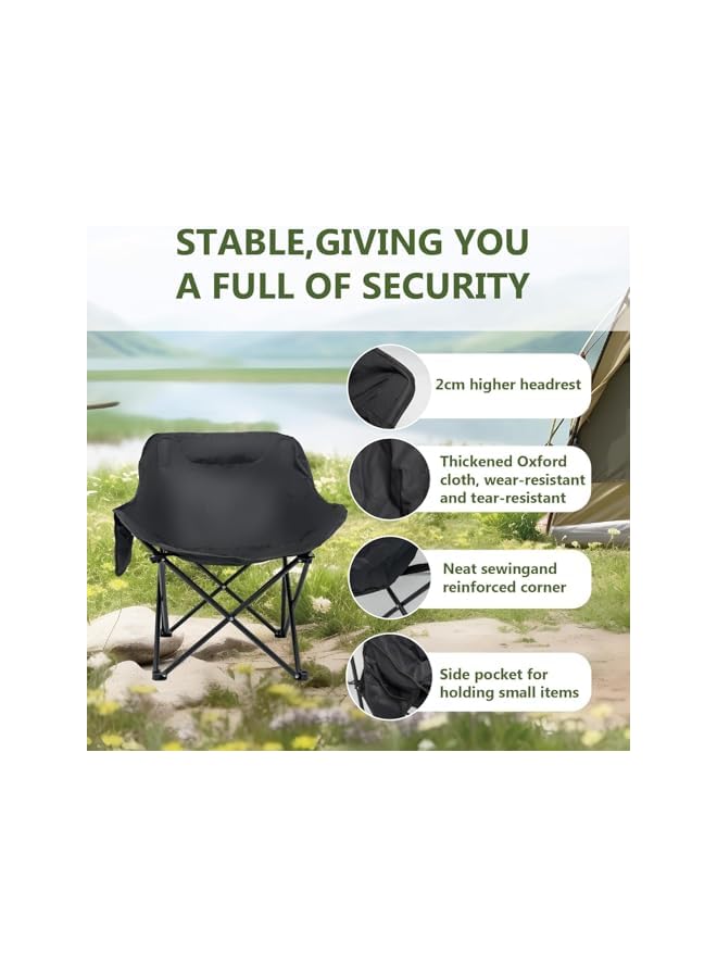 PROMASS Portable Adjustable Camping Chair For Adults,Compact Folding Moon Chair With Carry Bag 600D Oxford Fabric Carbon Steel Frame For Outside Patio Picnic Fishing Hiking(Black)  - Image 3
