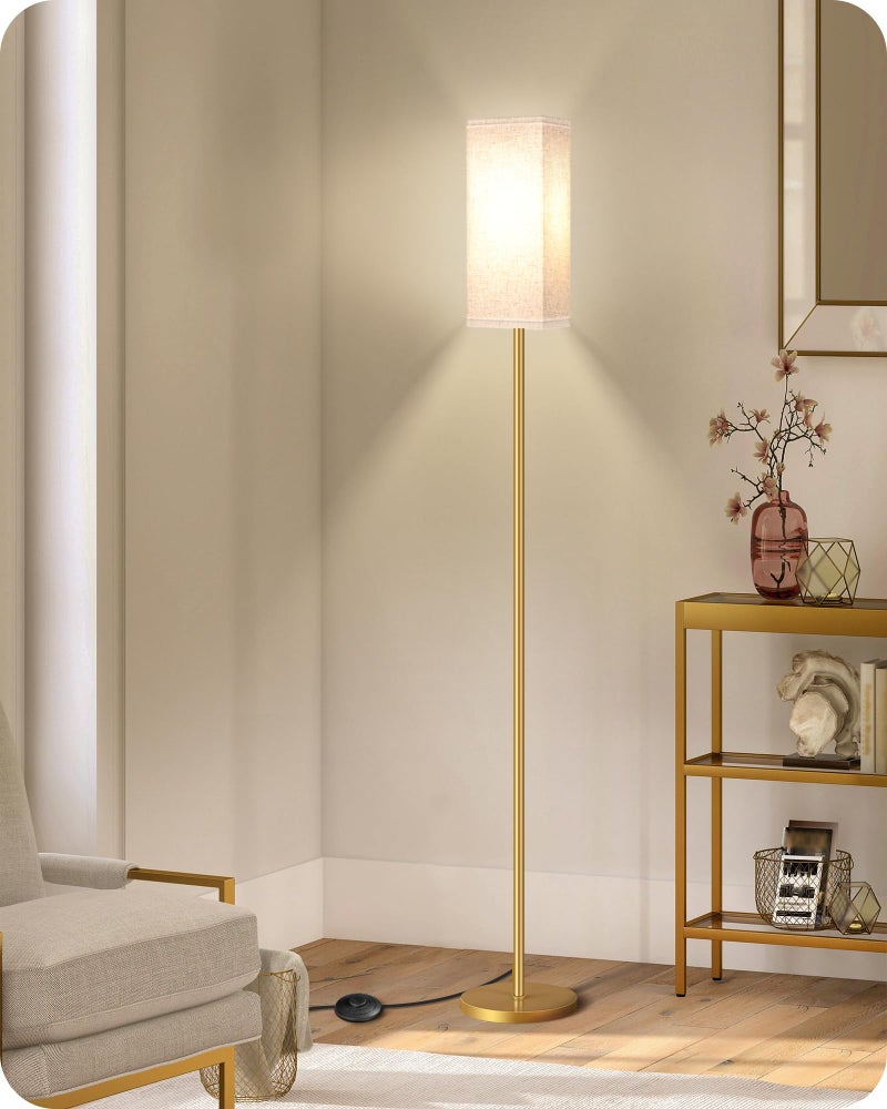 GOEBLESON 2Pack Floor Lamp, Pole with Foot Switch, Modern Standing Lamp Lampshade, Minimalist Freestanding Lamp (Bulb Not Included), for Living Room,Bedroom,Office,ETL Listed,Gold and Beige DE07LDP205 - Image 5