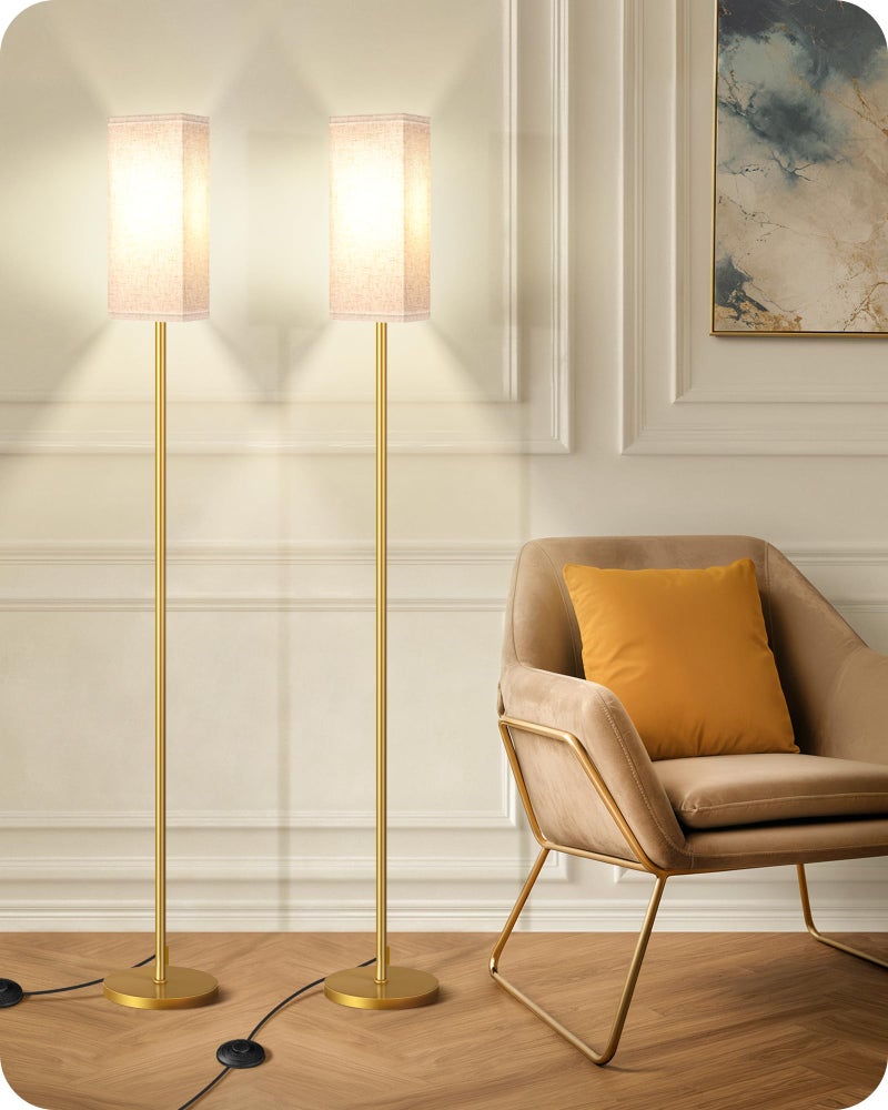 GOEBLESON 2Pack Floor Lamp, Pole with Foot Switch, Modern Standing Lamp Lampshade, Minimalist Freestanding Lamp (Bulb Not Included), for Living Room,Bedroom,Office,ETL Listed,Gold and Beige DE07LDP205 - Image 1