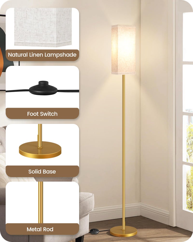 GOEBLESON 2Pack Floor Lamp, Pole with Foot Switch, Modern Standing Lamp Lampshade, Minimalist Freestanding Lamp (Bulb Not Included), for Living Room,Bedroom,Office,ETL Listed,Gold and Beige DE07LDP205 - Image 4