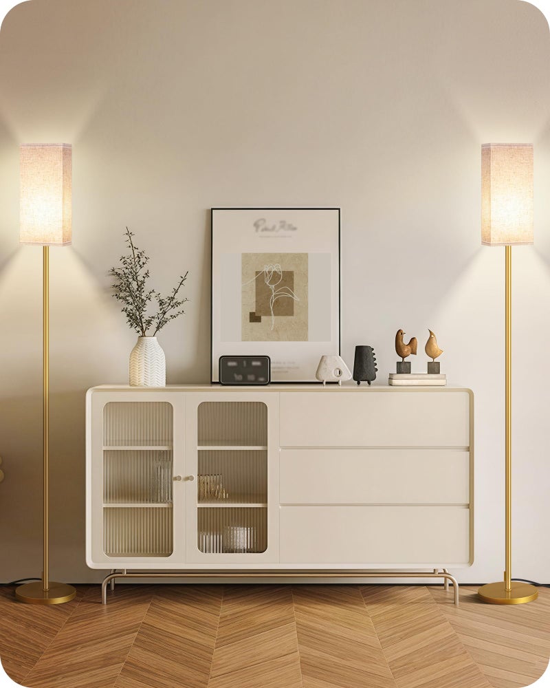 GOEBLESON 2Pack Floor Lamp, Pole with Foot Switch, Modern Standing Lamp Lampshade, Minimalist Freestanding Lamp (Bulb Not Included), for Living Room,Bedroom,Office,ETL Listed,Gold and Beige DE07LDP205 - Image 2