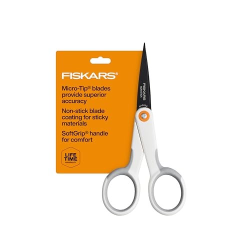 Fiskars Micro Trip Scissors SoftGrip Precision Cutting Shears NonStick Stainless Steel Blades 5 inches - Image 1