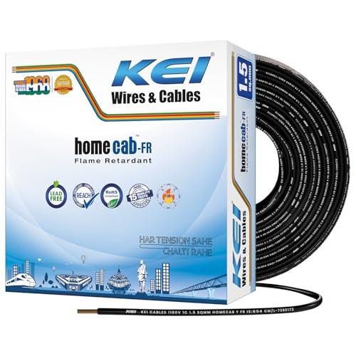 KEI WIRES & CABLES Homecab 1.5 sqmm 1 Core Copper Flame Retardant House Wire PVC Insulated Cable for Domestic & Industrial Electrical Wiring (Black, 90 Meters) - Image 1