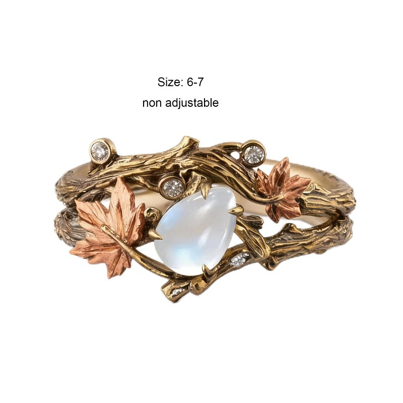 Lyfange Fall Leaf Ring for Women Red Maple Leaf Rings Vintage Orange Crystal Autumn Ring Thanksgiving Holiday Jewelry (maple A) - Image 2