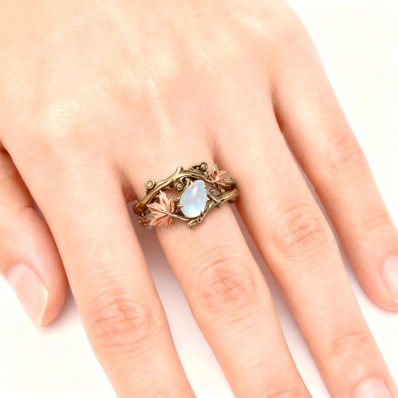 Lyfange Fall Leaf Ring for Women Red Maple Leaf Rings Vintage Orange Crystal Autumn Ring Thanksgiving Holiday Jewelry (maple A) - Image 3